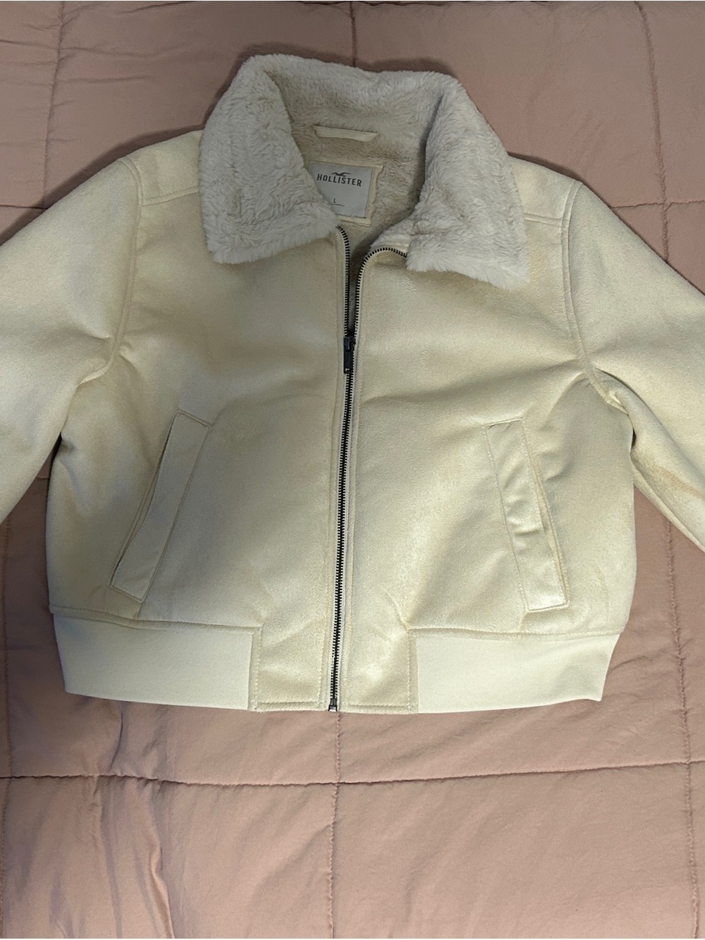 Hollister Faux Fur-Lined Suede Crop Bomber Jacket